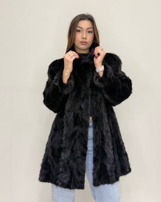 Cappotto di Visone Black gama scollo coreano