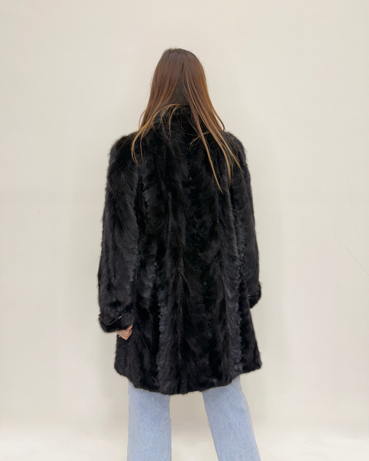 Cappotto di Visone Black gama scollo coreano