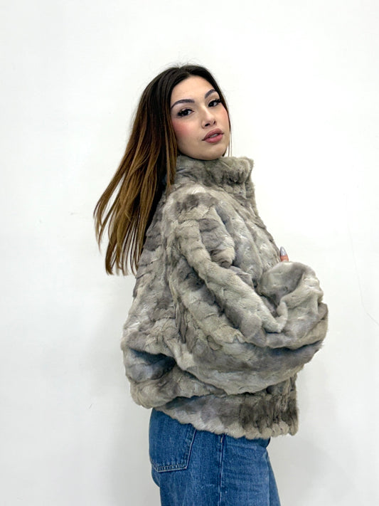 Bomber lavorazione mosaico  grigio con bottone vintage Valentino in pandant