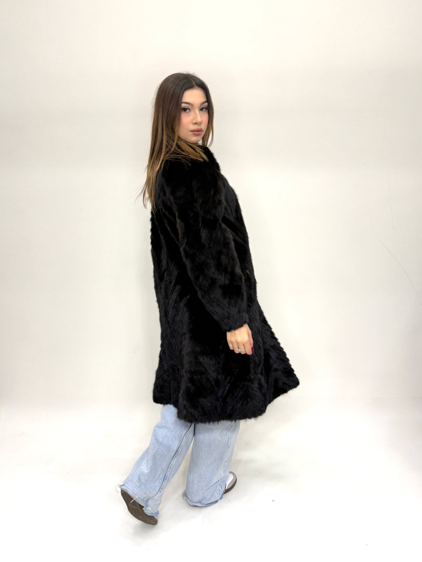 Cappotto Visone   lungo lavorazione a V diagonale