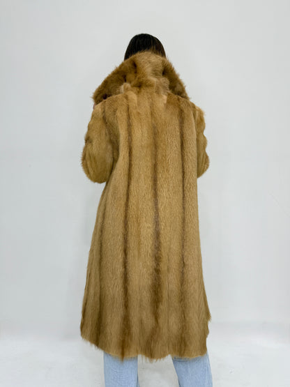 Cappotto lungo in castorino miele visonato