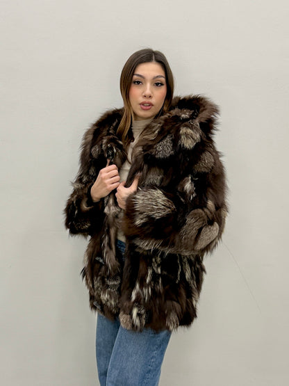 Cappotto in Volpe argentata con cappuccio