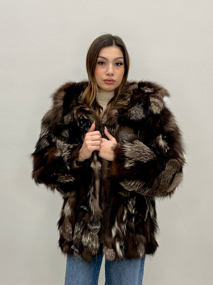 Cappotto in Volpe argentata con cappuccio