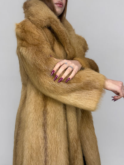 Cappotto lungo in castorino miele visonato
