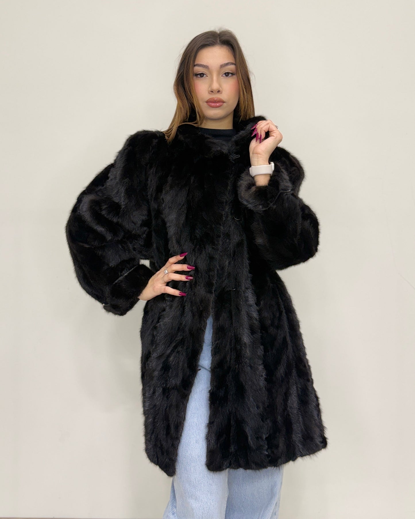 Cappotto di Visone Black gama scollo coreano