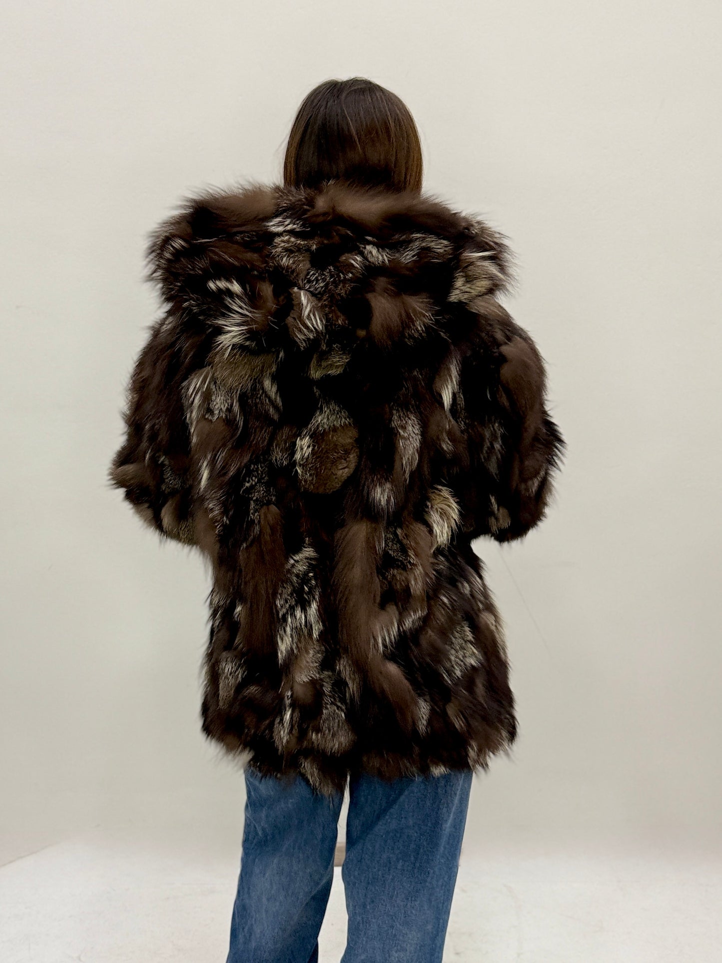 Cappotto in Volpe argentata con cappuccio