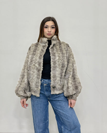 Bomber lavorazione mosaico  grigio con bottone vintage Valentino in pandant