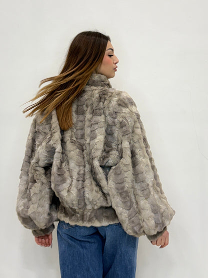 Bomber lavorazione mosaico  grigio con bottone vintage Valentino in pandant