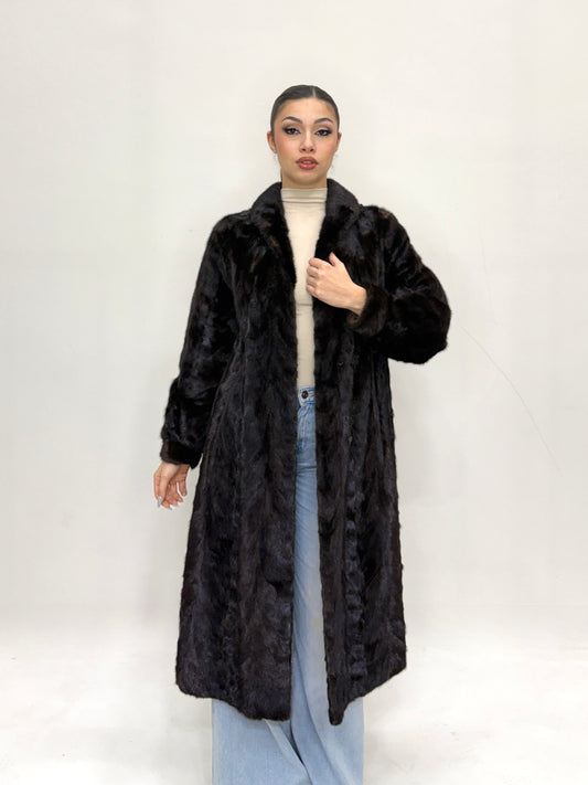 Cappotto di visone lungo lavorazione mosaico liscia
