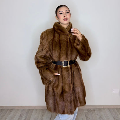 Visone 3/4 a lavorazione verticale color marrone – Pelliccia rigenerata di lusso