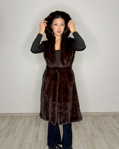 Smanicato in Visone Maschio Rigenerato con Cappuccio e Tasche