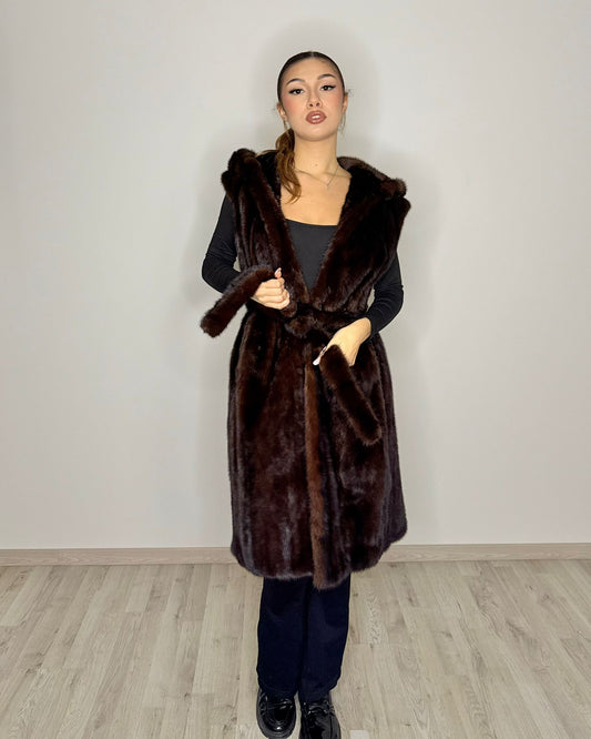 Smanicato in Visone Maschio Rigenerato con Cappuccio e Tasche