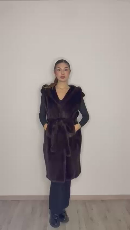 Smanicato in Visone Maschio Rigenerato con Cappuccio e Tasche